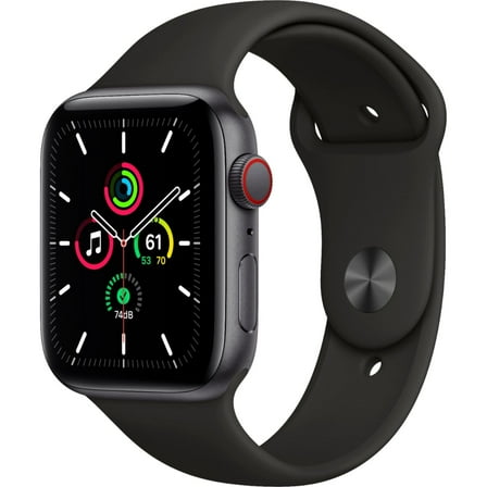 Restored Apple Watch Series SE 44MM Space Gray Aluminum Case GPS + Cellular Black Sport Band (Refurbished)