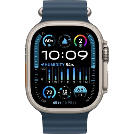 Apple Watch Ultra 2 [GPS + Cellular, 49mm] - Titanium Case with Blue Ocean Band, One Size (Renewed)