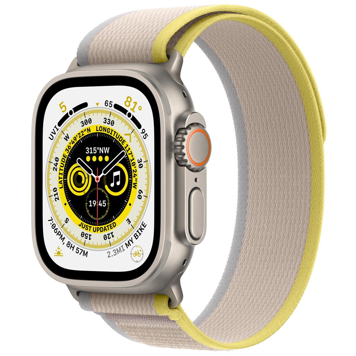 Restored Apple Watch Ultra 49mm GPS + Cellular Titanium Case - Yellow/Beige Trail Loop M/L Like New
