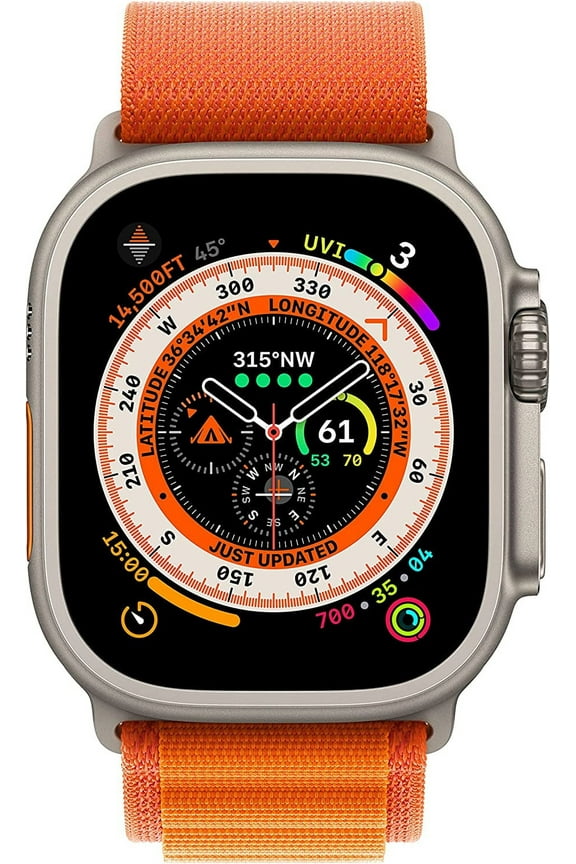 Restored Apple Watch Ultra [GPS + Cellular 49mm] Smart Watch w/Rugged Titanium Case & Orange Alpine Loop Medium (Refurbished)