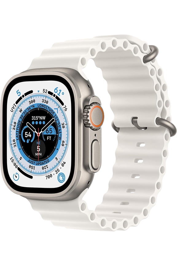Restored Apple Watch Ultra [GPS + Cellular 49mm] Smart Watch w/Rugged Titanium Case & White Ocean Band