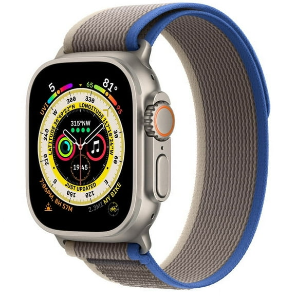 Restored Apple Watch Ultra (GPS + Cellular) 49mm Titanium Case with Blue/Gray Trail Loop (Refurbished)