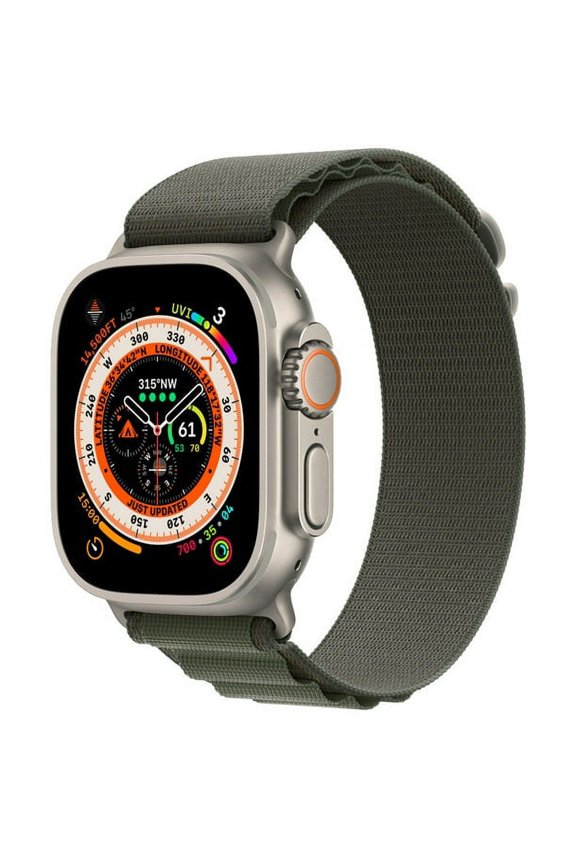 Restored Apple Watch Ultra [GPS + Cellular 49mm] Smart Watch w/Rugged Titanium Case & Green Alpine Loop Small.