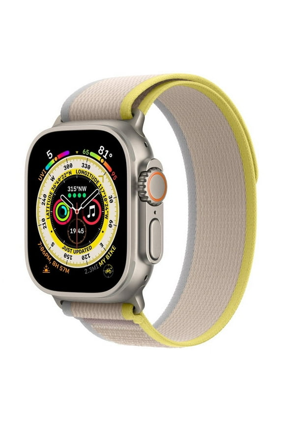 Restored Apple Watch Ultra (GPS + Cellular) 49mm Titanium Case with Yellow/Beige Trail Loop (Refurbished)