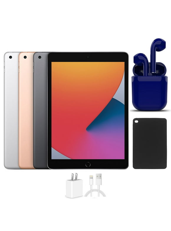 Restored Apple iPad 10.2-inch Retina 32GB Wi-Fi Only Latest OS Bundle: USA Essentials Bluetooth/Wireless Airbuds, Case, Rapid Charger By Certified 2 Day Express (Refurbished)
