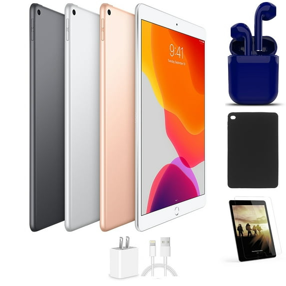 Restored Apple iPad 10.5-inch Wi-Fi Only 64GB Latest OS Bundle: Case, Pre-Installed Tempered Glass, Rapid Charger, Bluetooth/Wireless Airbuds By Certified 2 Day Express (Refurbished)