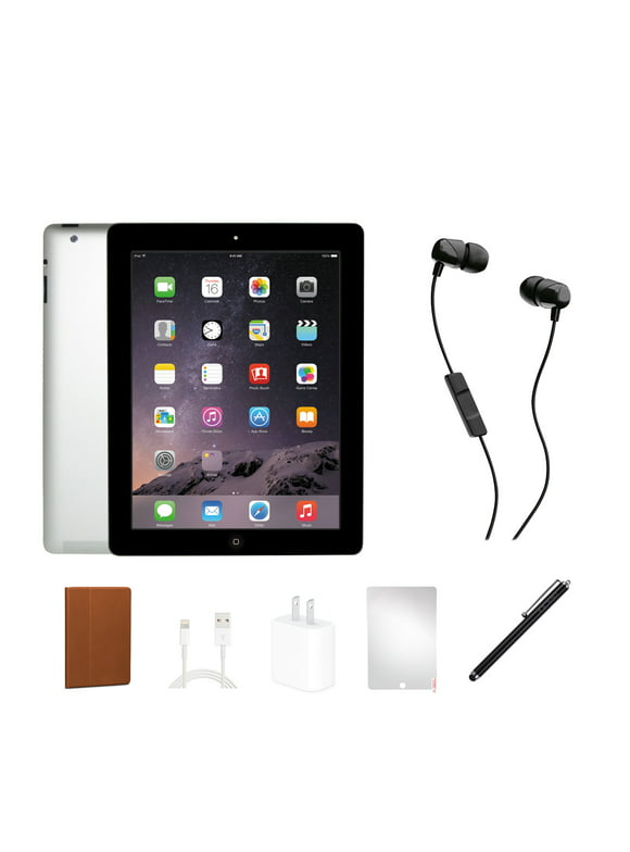 Restored Apple iPad 4 (2012) Bundle, 16GB, Black, Wi-Fi, In-Ear Headphones, Case, Tempered Glass, Stylus, Charging Accessories. (Refurbished)