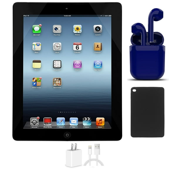Restored Apple iPad 4 Black 16GB 9.7-inch Wi-Fi Only Bundle: USA Essentials Bluetooth/Wireless Airbuds, Case, Charger By Certified 2 Day Express (Refurbished)