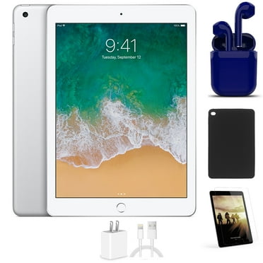 Restored Apple iPad 5 128GB 9.7-inch Retina Silver Wi-Fi Only Bundle: Pre-Installed Tempered Glass, Case, Charger, Bluetooth/Wireless Airbuds By Certified 2 Day Express (Refurbished)
