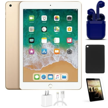Restored Apple iPad 5 32GB Gold Wi-Fi Only 9.7-inch Retina Bundle: Pre-Installed Tempered Glass, Case, Charger, Bluetooth/Wireless Airbuds By Certified 2 Day Express (Refurbished)