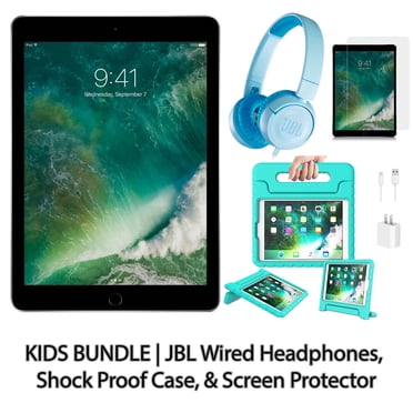 Restored Apple iPad 5 9.7" 128GB Space Gray (Wifi) Bundle: Kids Bundle JBL Wired Headphones, Shock Proof Case, & Screen Protector (Refurbished)