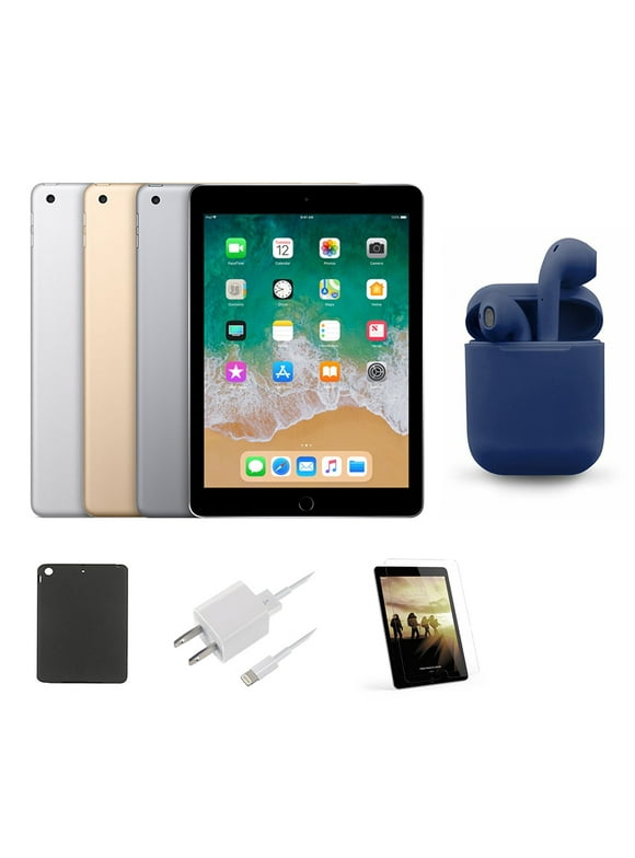 Restored Apple iPad 5 9.7-inch 32GB Wi-Fi Only Bundle: Pre-Installed Tempered Glass, Case, Rapid Charger, Bluetooth/Wireless Airbuds By Certified 2 Day Express (Refurbished)