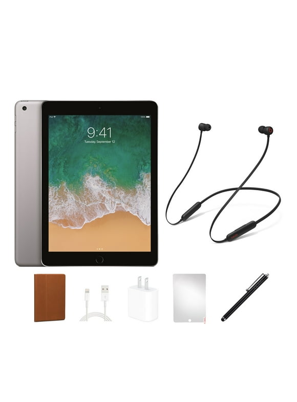 Restored Apple iPad 6 (2018) Bundle, 128GB, Space Gray, Wi-Fi, Beats Flex, Case, Tempered Glass, Stylus Pen, Charging Accessories (Refurbished)