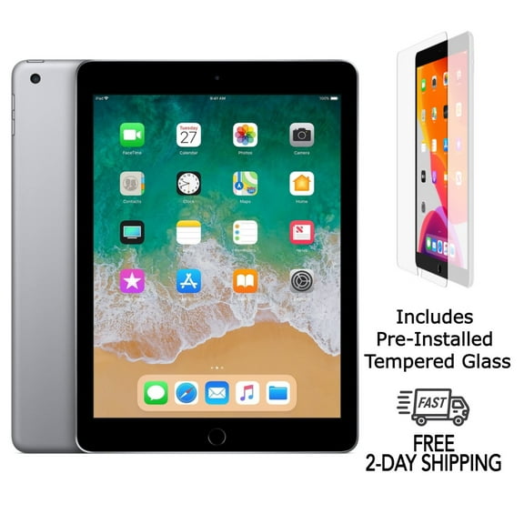 Restored Apple iPad 6th Gen A1893 (WiFi) 32GB Space Gray w/ Pre-Installed Tempered Glass (Refurbished)