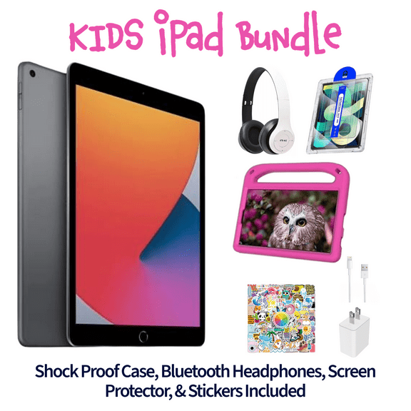 Restored Apple iPad 7 Kid's Bundle - 10.2" 32GB Space Gray (Wi-Fi) - Shock Proof Case, Headphones, Screen Protector, Stickers, and Charger Included