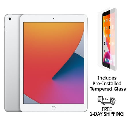 Restored Apple iPad 7th Gen A2197 (WiFi) 32GB Silver w/ Pre-Installed Tempered Glass (Refurbished)