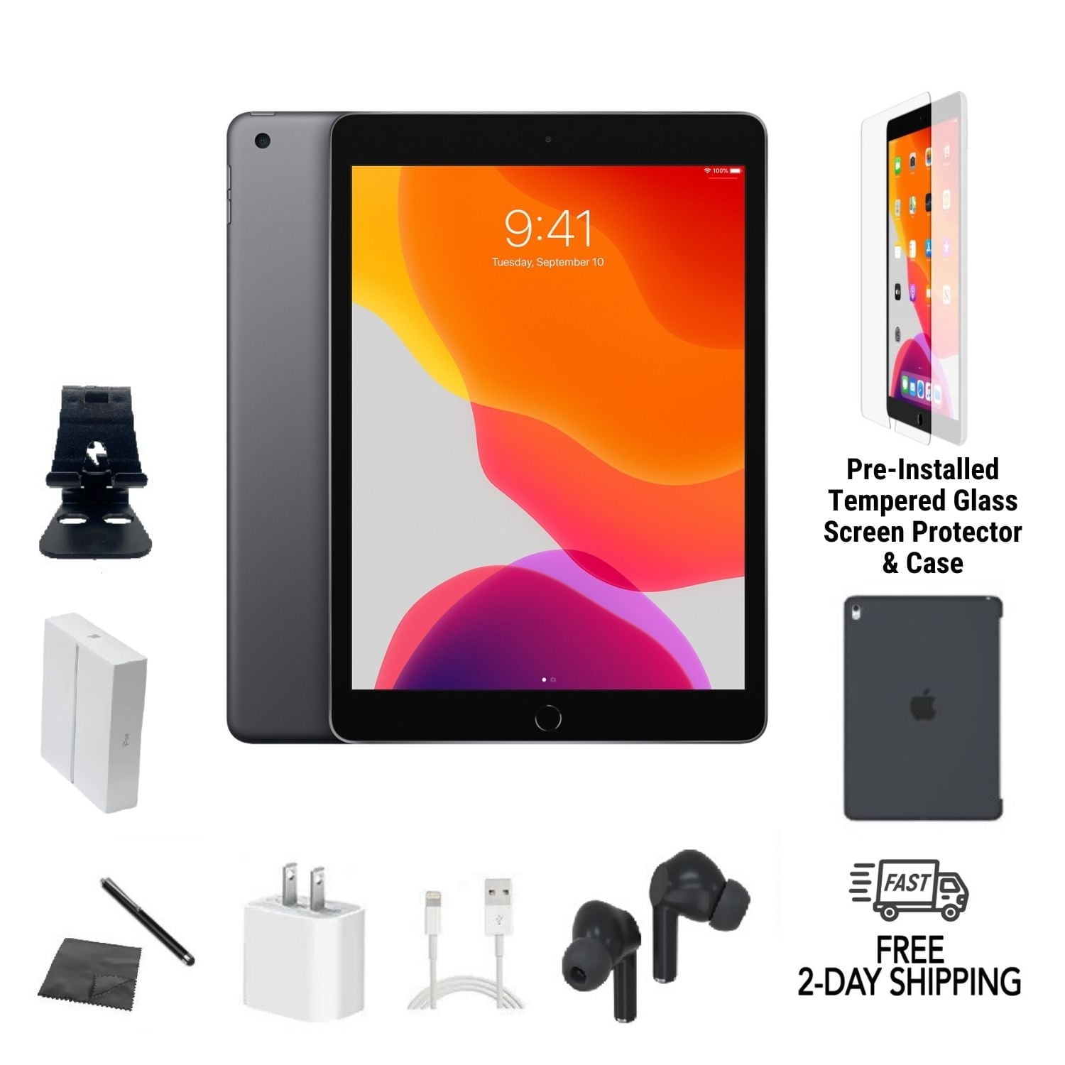 Apple iPad 7th Gen A2200 (2019) 10.2in Tablet Bundle, 32GB, iPadOS