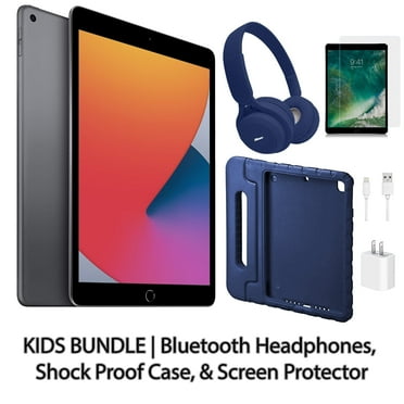 Restored Apple iPad 8 10.2" 32GB Space Gray (Wifi) Kids Bundle: Bluetooth Headphones, Shock Proof Case, & Screen Protector (Refurbished)