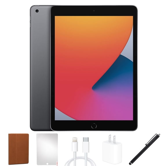 Restored Apple iPad 8 10.2"" Tablet, 2020, 32GB, Wi-Fi, Space Gray Bundle (Refurbished)