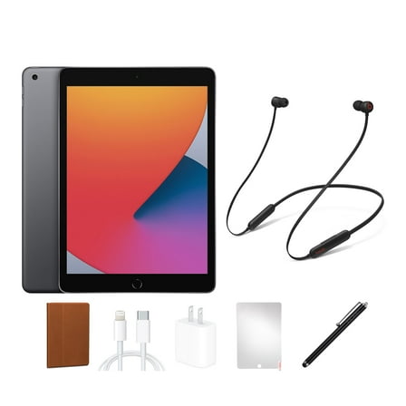 Restored Apple iPad 8 (2020) Bundle, 32GB, Space Gray, Wi-Fi, Beats Flex, Case, Tempered Glass, Stylus Pen, Charging Accessories (Refurbished)