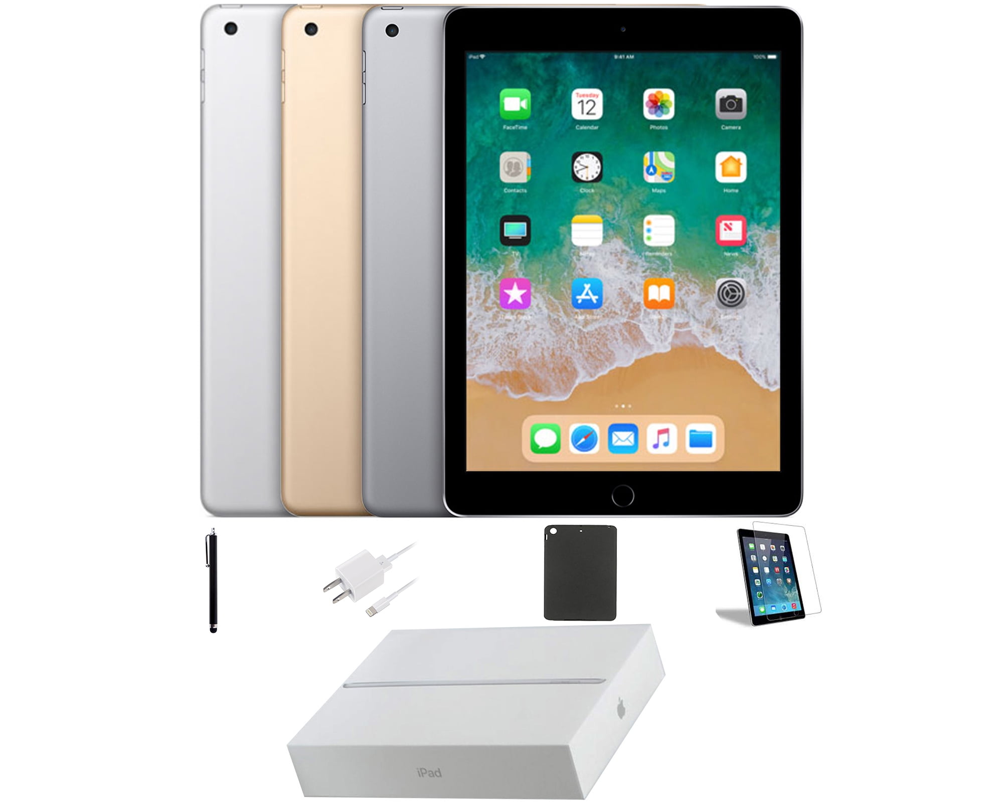 Restored Apple iPad 9.7-inch 32GB Wi-Fi Only Bundle: Case, Pre-Installed Tempered Glass, Rapid Charger, Bluetooth/Wireless Airbuds By Certified 2 Day Express (Refurbished)