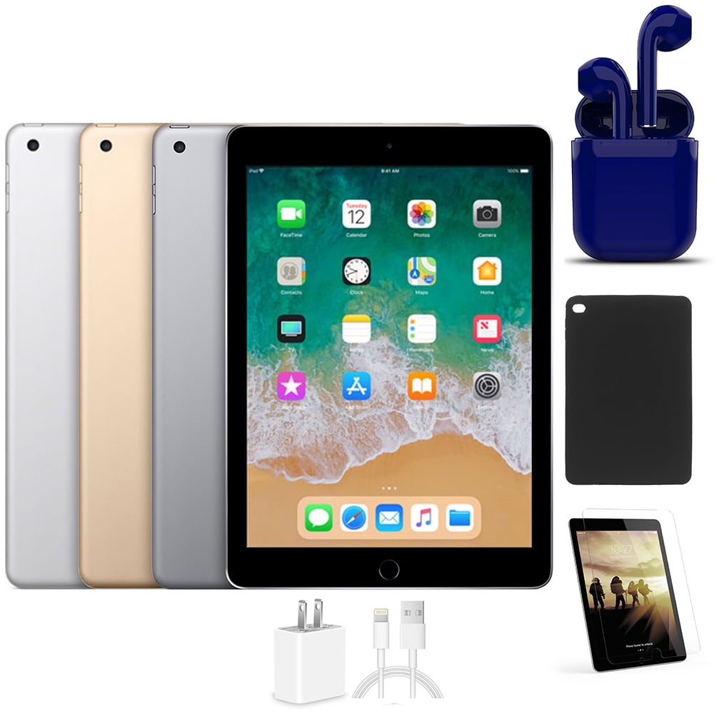 Restored Apple iPad 9.7-inch 32GB Wi-Fi Only Bundle: Case, Pre-Installed Tempered Glass, Rapid Charger, Bluetooth/Wireless Airbuds By Certified 2 Day Express (Refurbished)