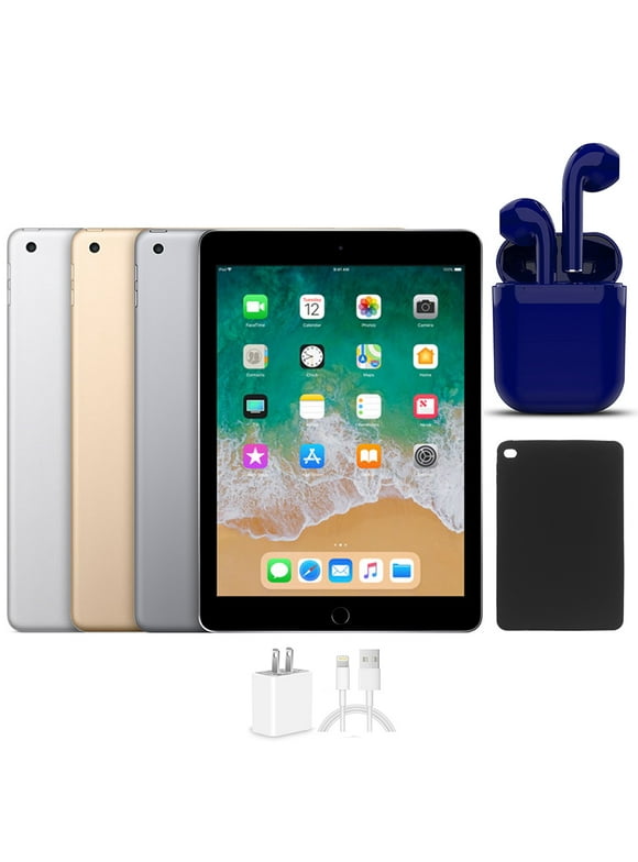 Restored | Apple iPad | 9.7-inch Retina | 128GB | Latest OS | Wi-Fi Only | Bundle: USA Essentials Bluetooth/Wireless Airbuds, Case, Rapid Charger By Certified 2 Day Express