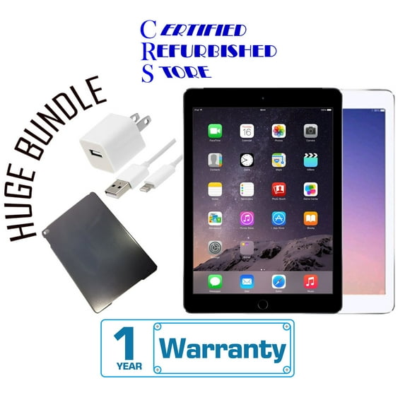 Restored Apple iPad Air 2 64GB Space Gray, Wi-Fi Bundle Case, Rapid Charger, Tempered Glass & Stylus Pen (Refurbished)
