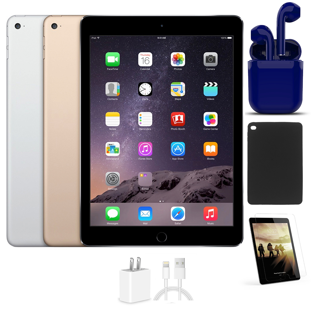 Restored Apple iPad Air 2 64GB Space Gray Wi-Fi Only Bundle: Case, Rapid Charger, Pre-Installed Tempered Glass, Bluetooth/Wireless Airbuds By Certified 2 Day Express (Refurbished) - image 1 of 3