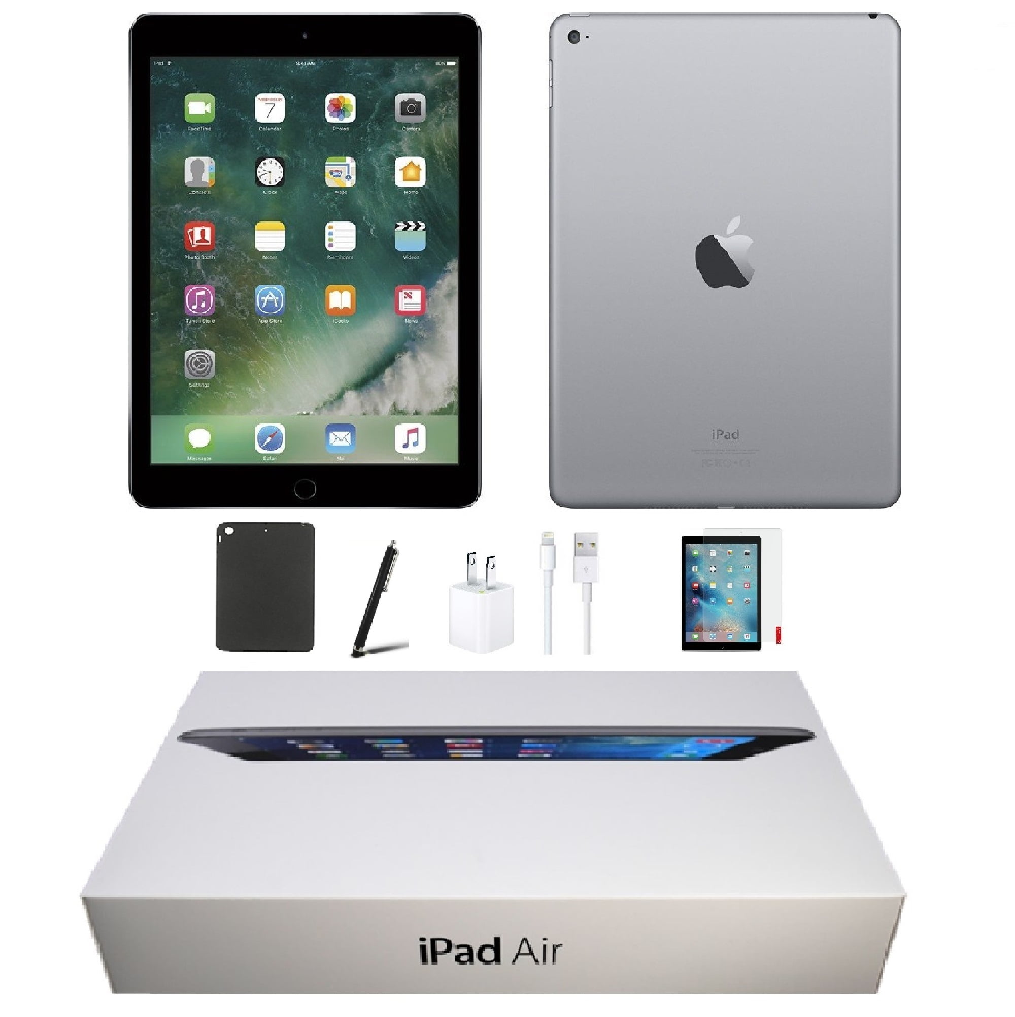 Restored Apple iPad Air 2 64GB Wi-Fi Only Bundle: Pre-Installed Tempered Glass, Case, Stylus Pen, Rapid Charger (Refurbished)