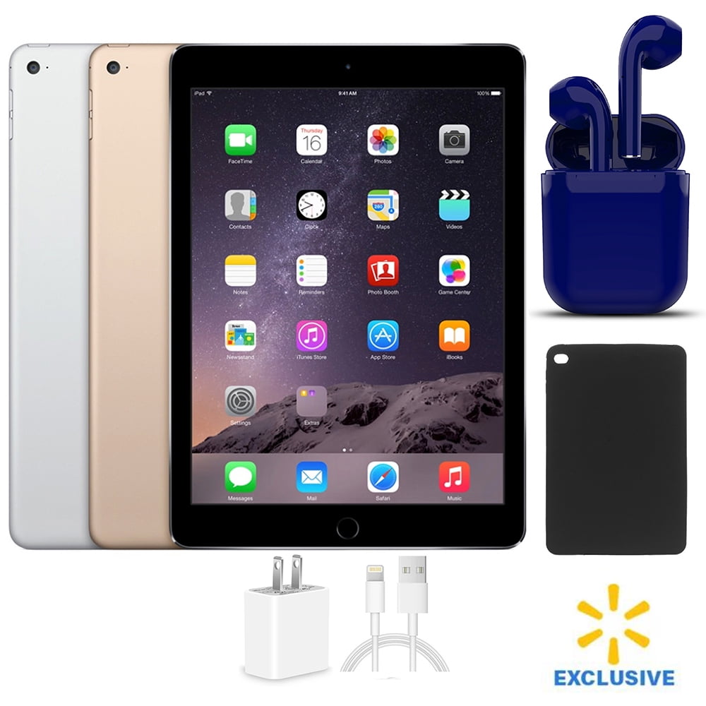 Restored | Apple iPad Air 2 | 9.7-inch | Wi-Fi Only | 128GB | Bundle: USA  Essentials Bluetooth/Wireless Airbuds, Case, Rapid Charger By Certified 2  