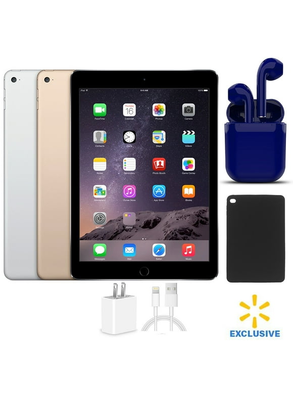 Restored Apple iPad Air 2 64GB Wi-Fi Only Bundle: USA Essentials Bluetooth/Wireless Airbuds, Case, Raid Charger By Certified 2 Day Express (Refurbished)