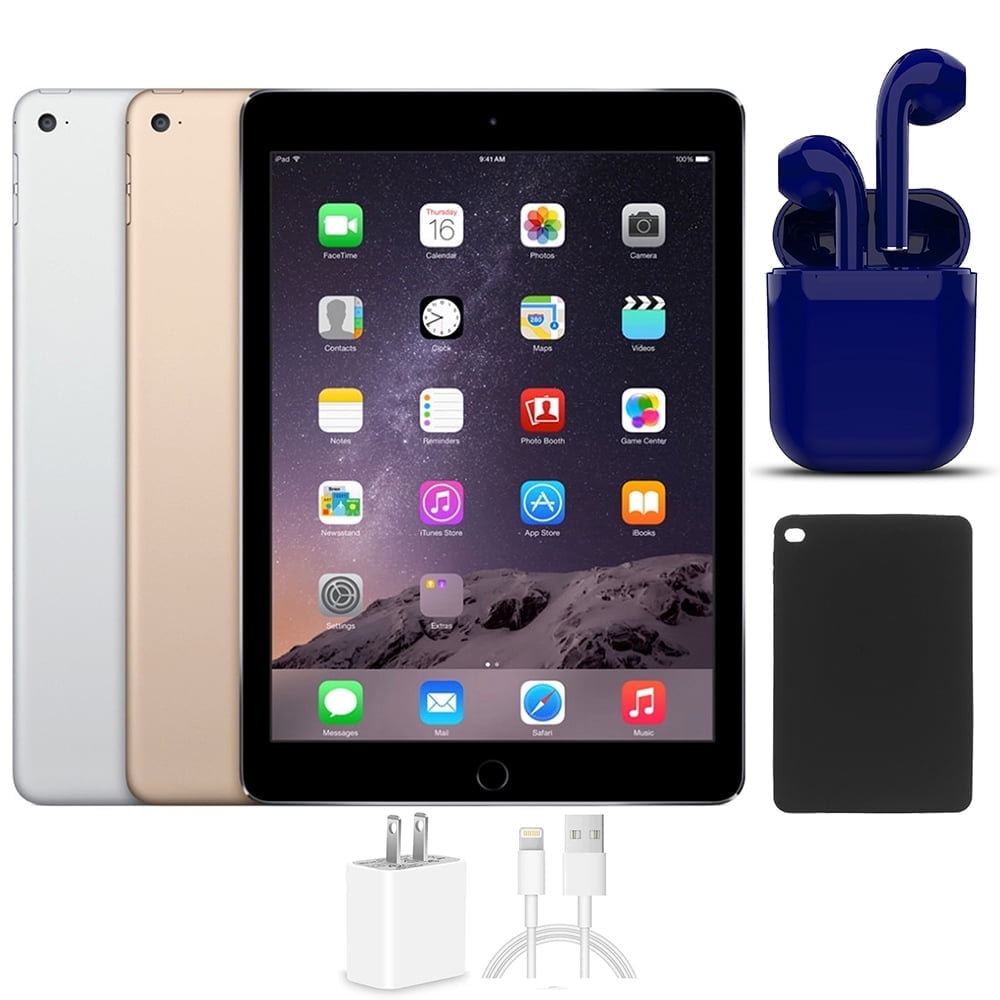 Restored Apple iPad Air 2 9.7-inch Wi-Fi Only 32GB Bundle: USA Essentials Bluetooth/Wireless Airbuds, Case, Rapid Charger By Certified 2 Day Express (Refurbished)