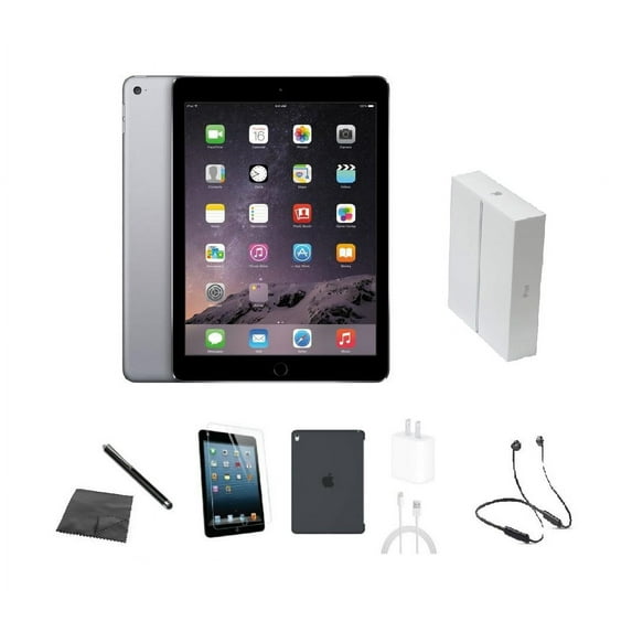 Restored Apple iPad Air 2 A1566 (WiFi) 16GB Space Gray Bundle w/ Case, Box, Bluetooth Headset, Tempered Glass, Stylus, Charger (Refurbished)