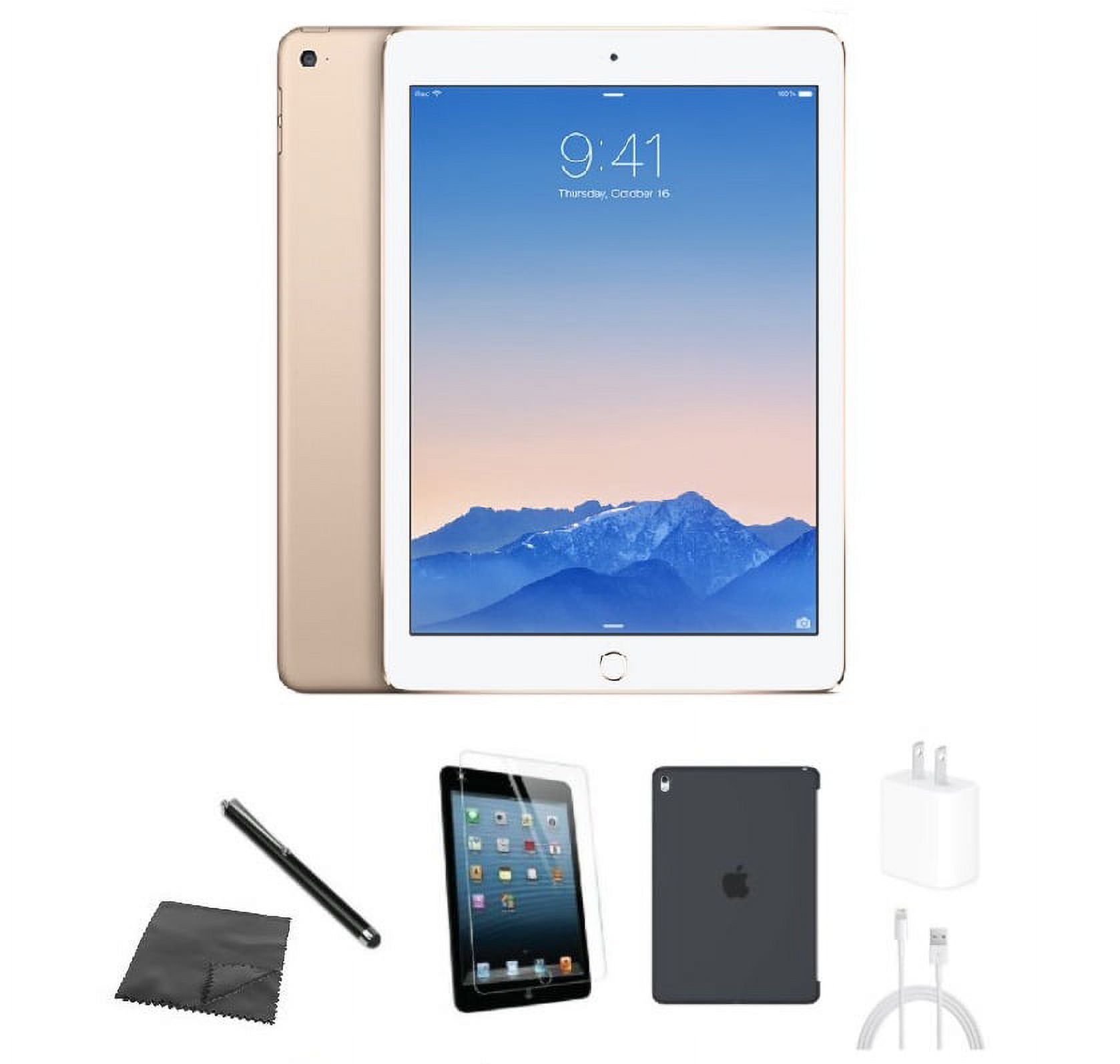 Restored Apple iPad Air 2 A1567 (WiFi + Cellular Unlocked) 64GB Gold Bundle  w/ Case, Tempered Glass, Stylus, Charger (Refurbished)