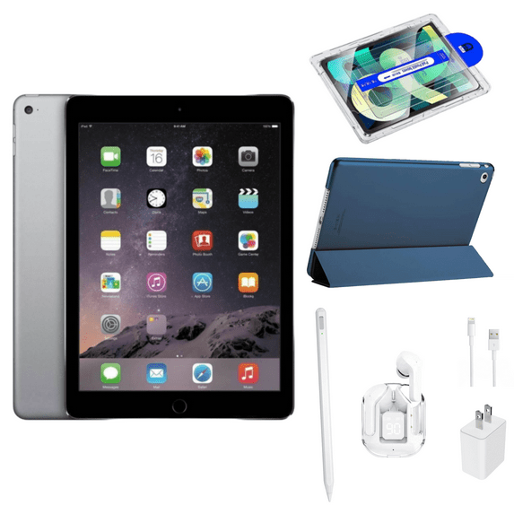 Restored Apple iPad Air 2 Bundle – 9.7" 16GB Space Gray (Wi-Fi) – Magnetic Smart Case, Wireless Earbuds, Stylus, Screen Protector, and Charger Included (Refurbished)