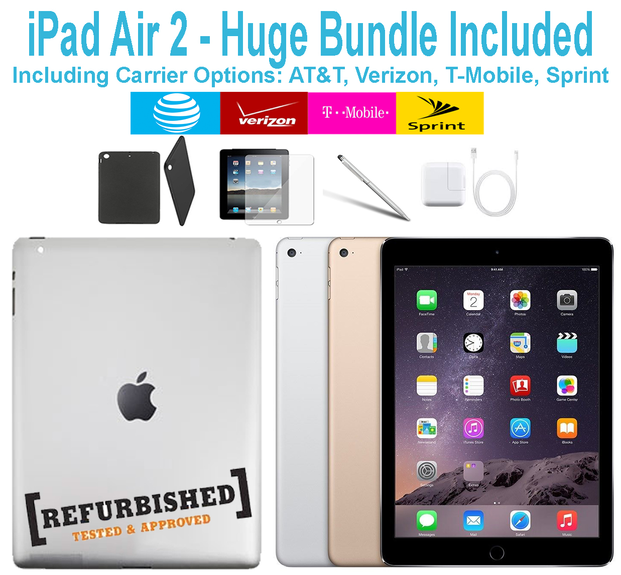 Restored Apple iPad Air 2 Generation 16GB Silver - WiFi Only - Bundle - Case, Rapid Charger, Pre-Installed Glass & Stylus Pen ---- FREE 2 Day Shipping (Refurbished) - image 1 of 5