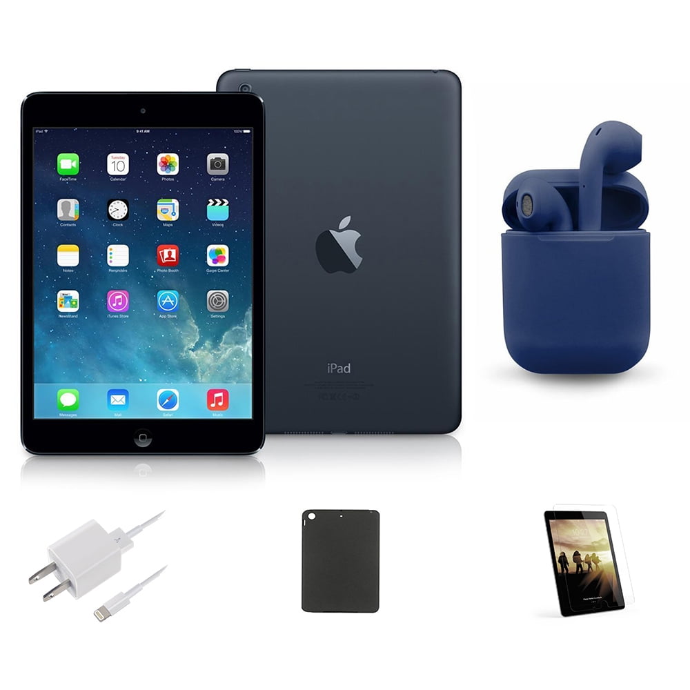 Restored Apple iPad Mini 16GB Black and Slate Wi-Fi Only 7.9-inch Bundle:  Case, Pre-Installed Tempered Glass, Charger, Bluetooth/Wireless Airbuds By 