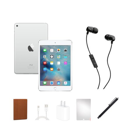 Restored Apple iPad Mini 2 (2013) Bundle, 32GB, Silver, Wi-Fi, In-Ear Headphones, Case, Tempered Glass, Stylus, Charging Accessories. (Refurbished)