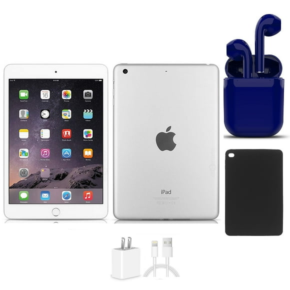 Restored Apple iPad Mini 3 16GB Silver Wi-Fi Only Bundle: USA Essentials Bluetooth/Wireless Airbuds, Case, Charger By Certified 2 Day Express (Refurbished)