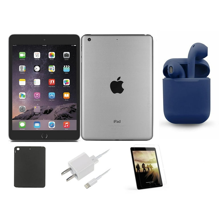 Restored Apple iPad Mini 3 64GB Space Gray Wi-Fi Only Bundle: Pre-Installed  Tempered Glass, Case, Charger, Bluetooth/Wireless Airbuds By Certified 2