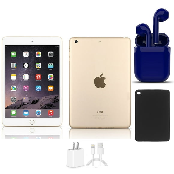 Restored Apple iPad Mini 3 7.9-inch Wi-Fi Only 16GB Gold Bundle: USA Essentials Bluetooth/Wireless Airbuds, Case, Charger By Certified 2 Day Express (Refurbished)