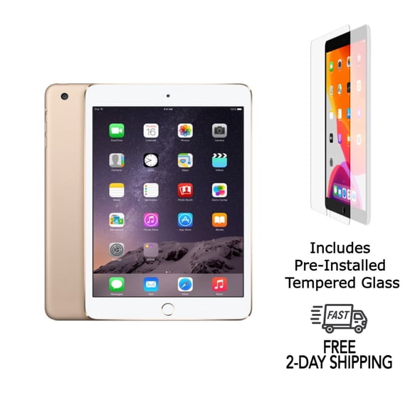 Restored Apple iPad Mini 3 A1600 (WiFi + Cellular Unlocked) 16GB Gold w/ Pre-Installed Tempered Glass (Refurbished)