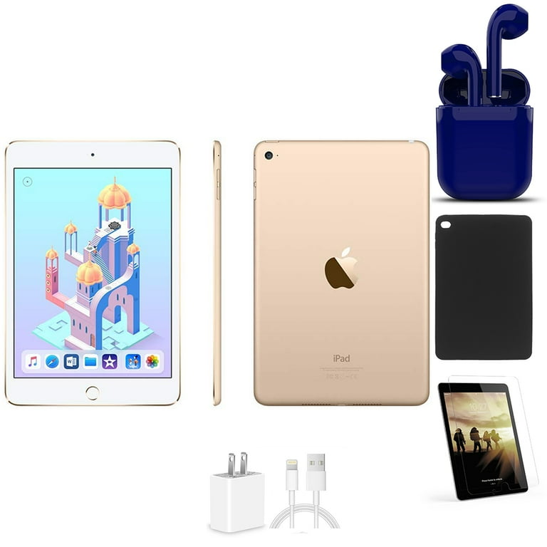 Restored Apple iPad Mini 4 7.9-inch 32GB Wi-Fi Only Gold Bundle  