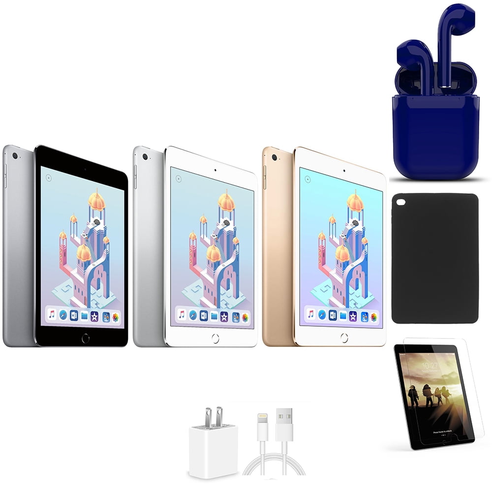 Restored Apple iPad Mini 4 7.9-inch Retina 32GB Wi-Fi Only Bundle: Pre-Installed Tempered Glass, Case, Rapid Charger, Bluetooth/Wireless Airbuds By Certified 2 Day Express (Refurbished)