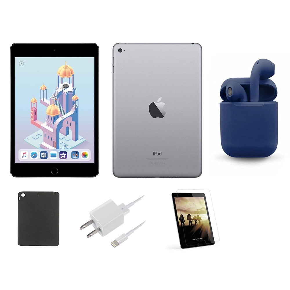 Restored | Apple iPad Mini 4 | 7.9-inch | Wi-Fi Only | 128GB | Bundle:  Pre-Installed Tempered Glass, Case, Rapid Charger, Bluetooth/Wireless  Airbuds