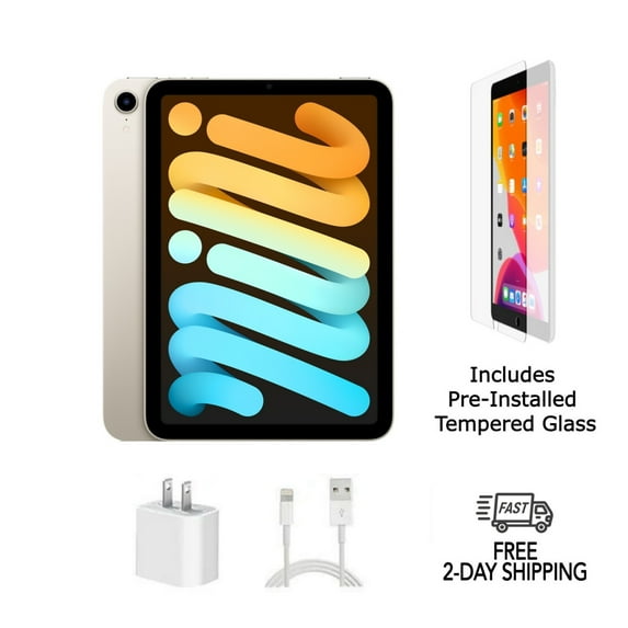 Restored Apple iPad Mini 6 A2567 (WiFi) 64GB Starlight w/ Pre-Installed Tempered Glass (Refurbished)