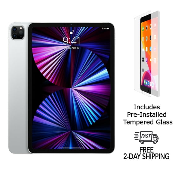Restored Apple iPad Pro 11" (2021) A2377 (WiFi) 256GB Silver w/ Pre-Installed Tempered Glass (Refurbished)