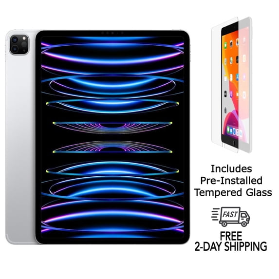 Restored Apple iPad Pro 12.9" (6th Gen) A2764 (WiFi + Cellular Unlocked) 128GB Silver w/ Pre-Installed Tempered Glass (Refurbished)