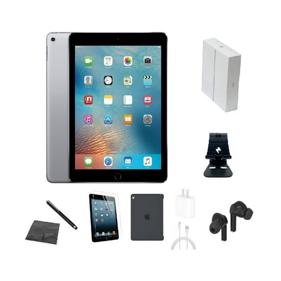 Restored Apple iPad Pro 9.7 (1st Gen) A1673 (WiFi + Cellular Unlocked) 32GB Space Gray Bundle w/ Case, Box, Bluetooth Earbuds, Tempered Glass, Stylus, Stand, Charger (Refurbished)